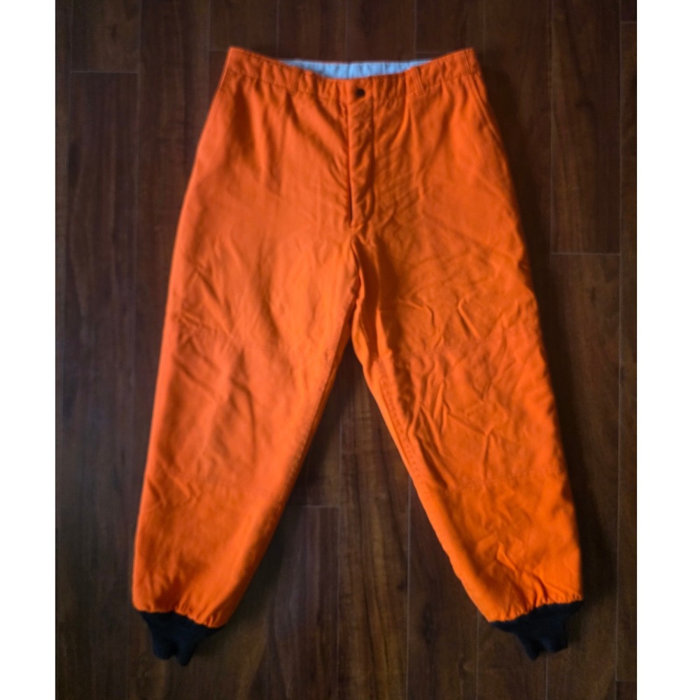 Vintage Sears Blaze Orange Hunting Pants Quilted Insulated Knit Cuff Mens 38"